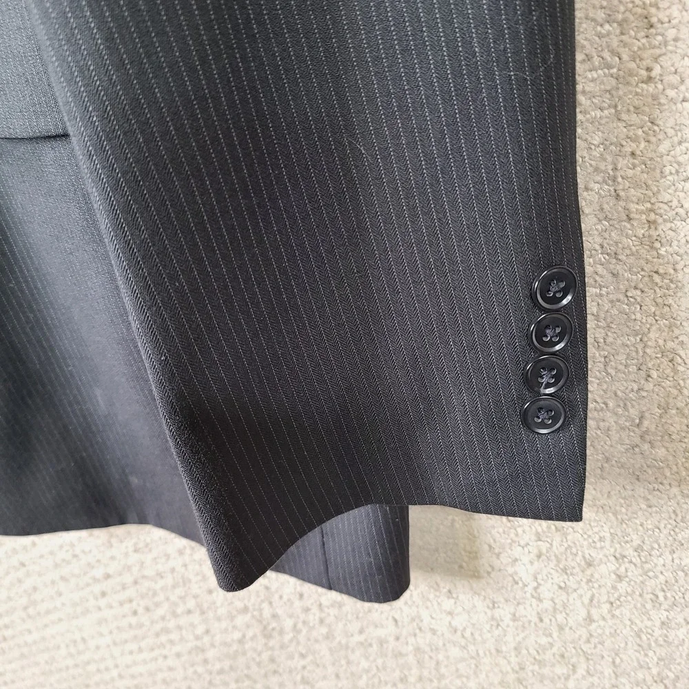 Andrew Fezza Jacket Mens 48L Black Striped Blazer Poly Wool Blend 2 Button Peaks